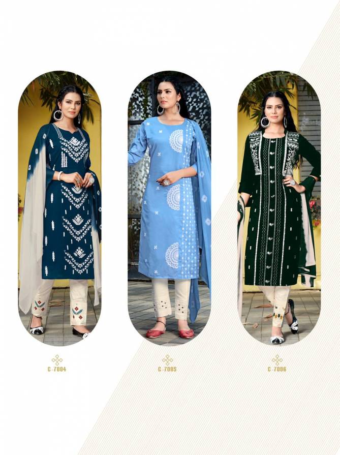 Rt Lucknowi Heavy Embroidery Kurti with Pant and Dupatta Ready Made Collection
